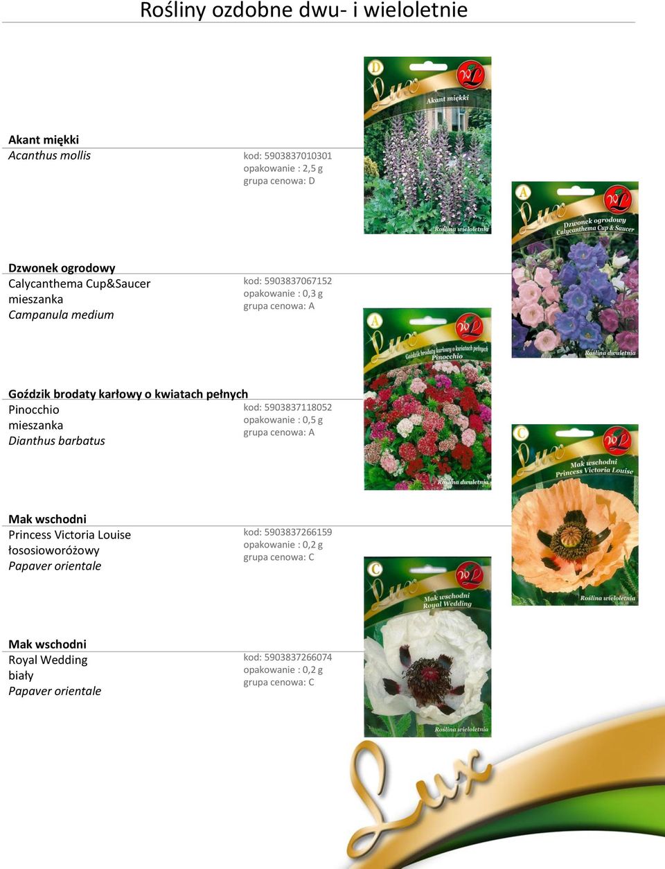 kwiatach pełnych Pinocchio kod: 5903837118052 mieszanka Dianthus barbatus Mak wschodni Princess Victoria Louise łososioworóżowy