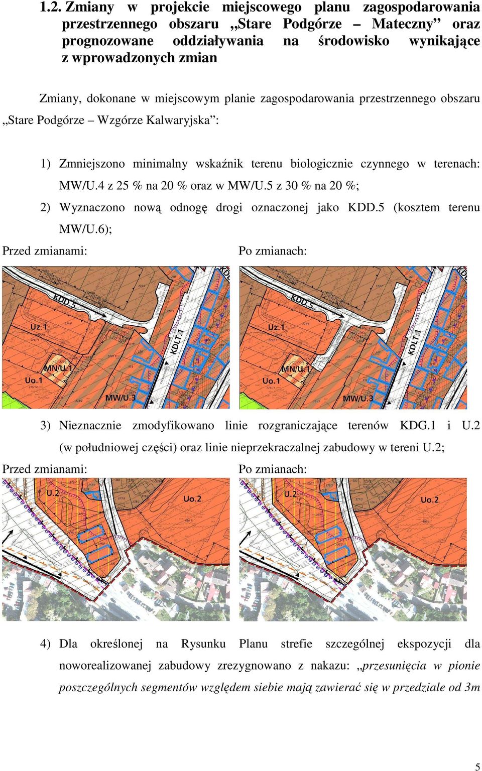 4 z 25 % na 20 % oraz w MW/U.5 z 30 % na 20 %; 2) Wyznaczono nową odnogę drogi oznaczonej jako KDD.5 (kosztem terenu MW/U.