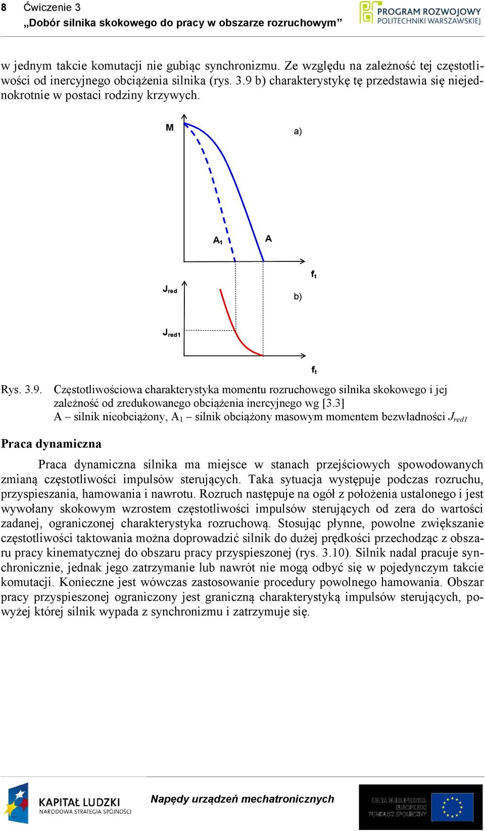 3] A silnik nieobciążony, A 1 silnik obciążony masowym momentem bezwładności J red1 Praca dynamiczna Praca dynamiczna silnika ma miejsce w stanach przejściowych spowodowanych zmianą częstotliwości