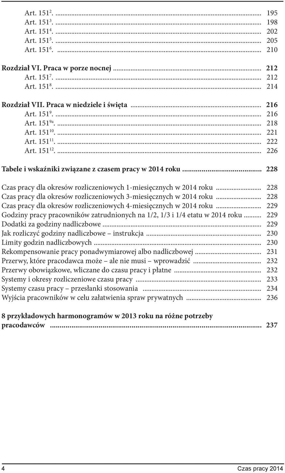 .. 228 Czas pracy dla okresów rozliczeniowych 1-miesięcznych w 2014 roku... 228 Czas pracy dla okresów rozliczeniowych 3-miesięcznych w 2014 roku.