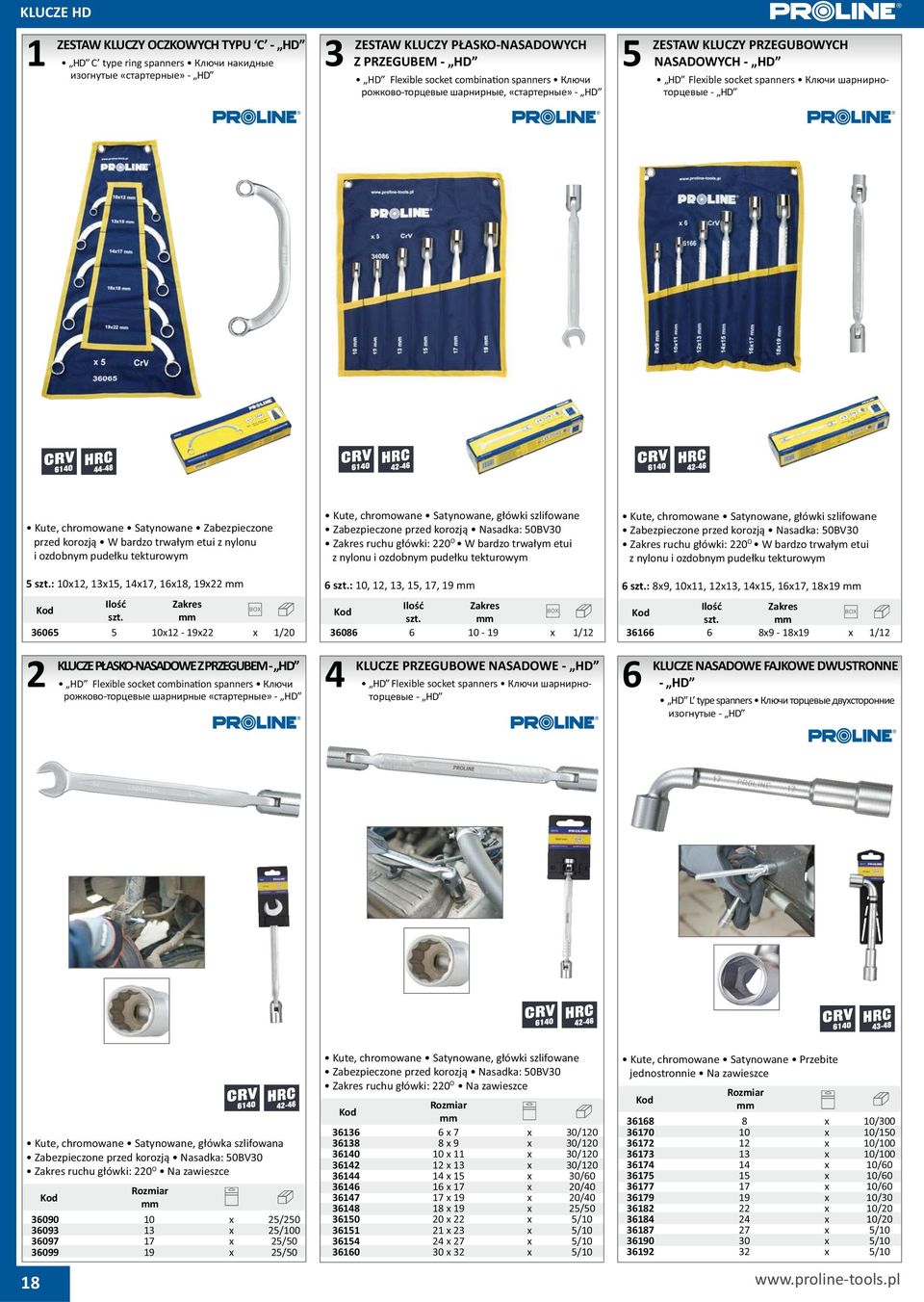 P ASKO-NASADOWE Z PRZEGUBEM - HD HD Fleible socket combina on spanners - - HD BOX Kute, chromowane Satynowane, g ówki szlifowane Zabezpieczone przed korozj Nasadka: 0BV0 Zakres ruchu g ówki: 0 O W