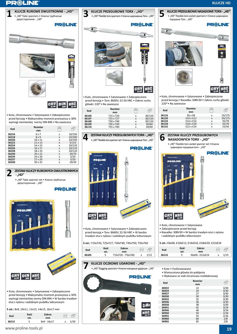 KLUCZY RUROWYCH DWUSTRONNYCH - HD HD Tube spanner set - HD Kute, chromowane Satynowane Zabezpieczone przed korozj Tor: 0V, - HRC Zakres ruchu g ówki: 0 O Na zawieszce 0 0 0 09 0 ZESTAW T T0 T T T0 T0