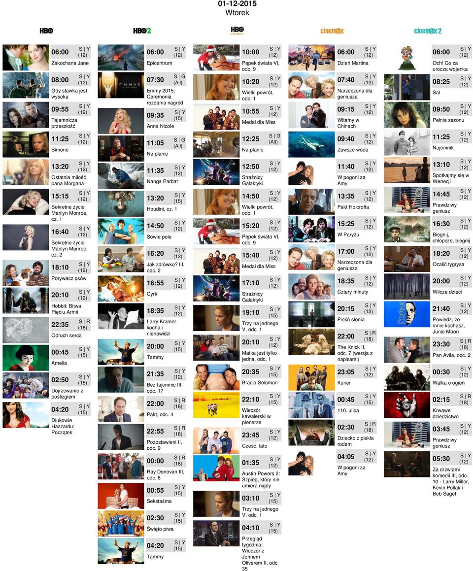 Hazzardu: Początek 21:35 odc. 17 22:55 00:00 00:55 Sekstaśma 02:30 Święto piwa 04:20 Tammy Strażnicy Galaktyki 14:50 15:40 Medal dla Miss 19:10 jedna, odc.