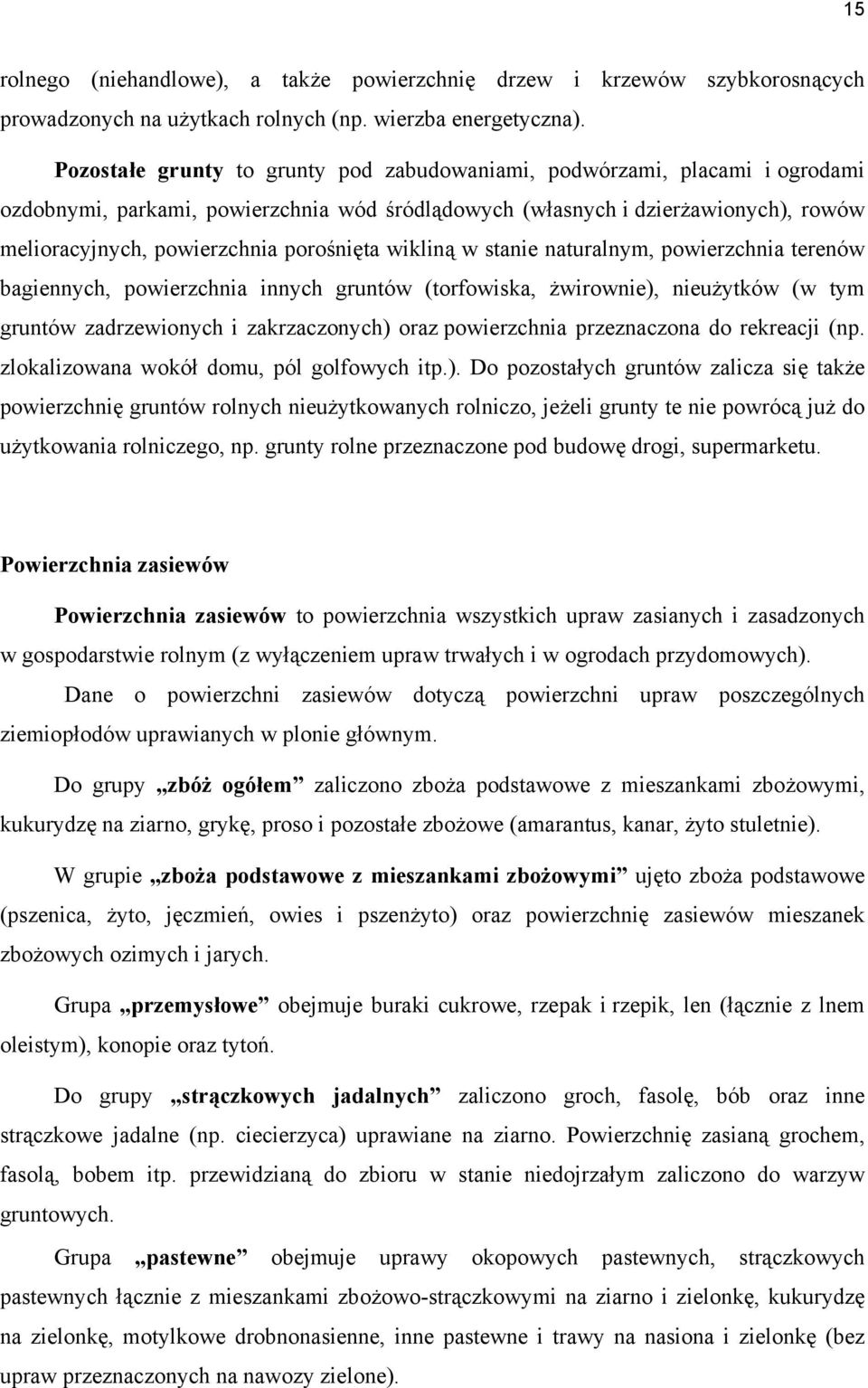 porośnięta wikliną w stanie naturalnym, powierzchnia terenów bagiennych, powierzchnia innych gruntów (torfowiska, żwirownie), nieużytków (w tym gruntów zadrzewionych i zakrzaczonych) oraz