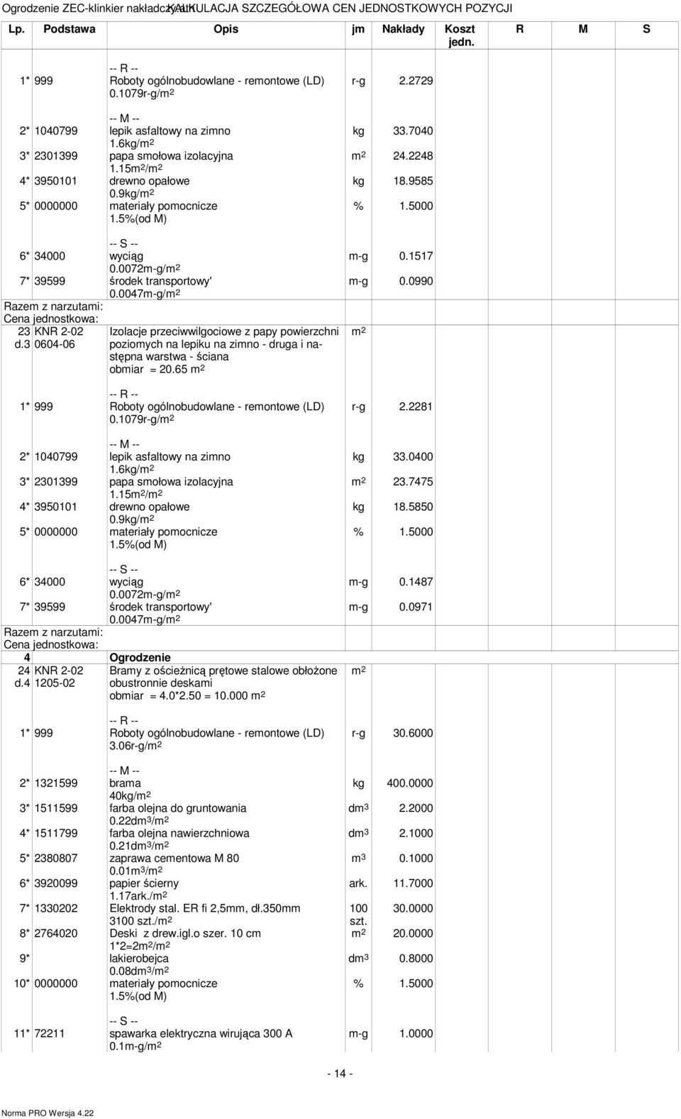 0047m-g/ 23 0604-06 Izolacje przeciwwilgociowe z papy powierzchni poziomych na lepiku na zimno - druga i następna warstwa - ściana obmiar = 20.65 0.1079r-g/ r-g 2.2281 kg 33.0400 23.7475 kg 18.