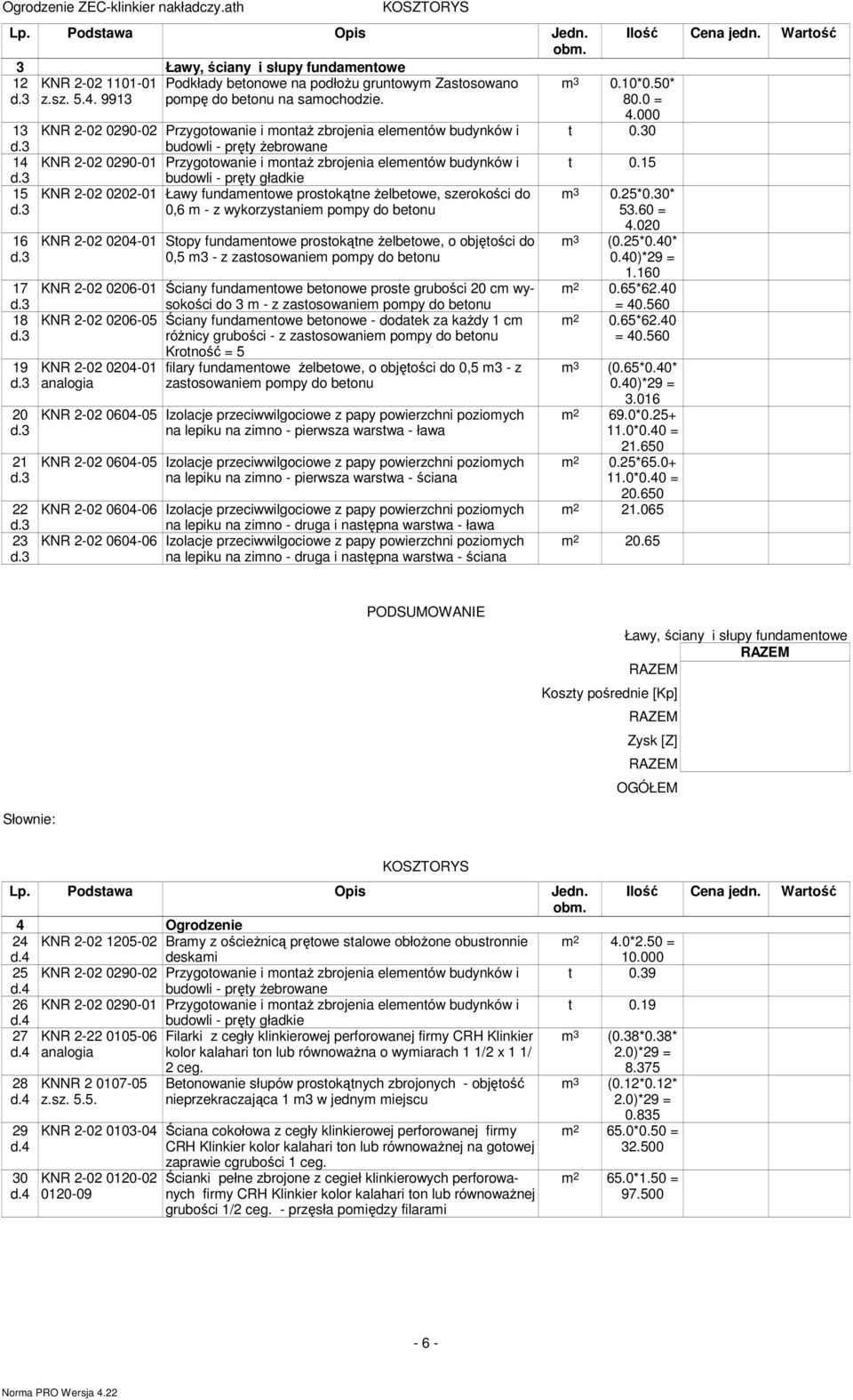 30 budowli - pręty Ŝebrowane 14 0290-01 Przygotowanie i montaŝ zbrojenia elementów budynków i t 0.