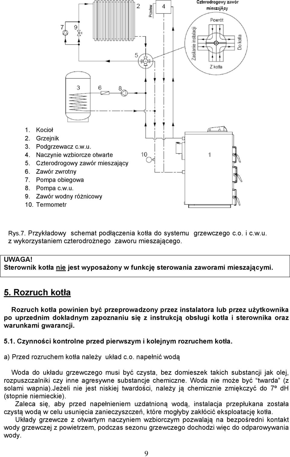 Sterownik kotła nie jest wyposażony w funkcję sterowania zaworami mieszającymi. 5.