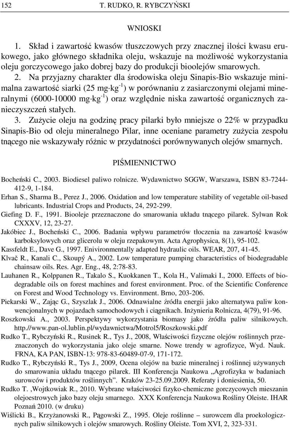 bioolejów smarowych. 2.