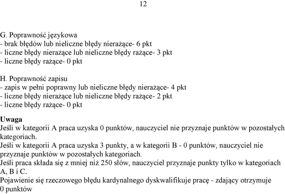 praca uzyska 0 punktów, nauczyciel nie przyznaje punktów w pozostałych kategoriach.