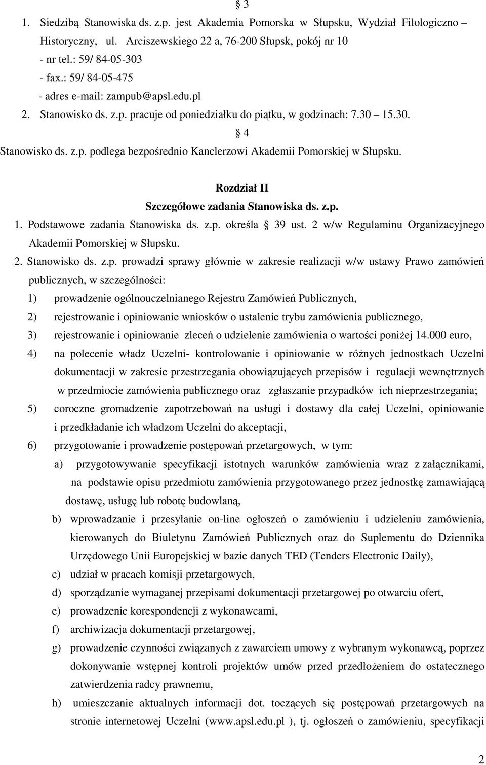 Rozdział II Szczegółowe zadania Stanowiska ds. z.p.