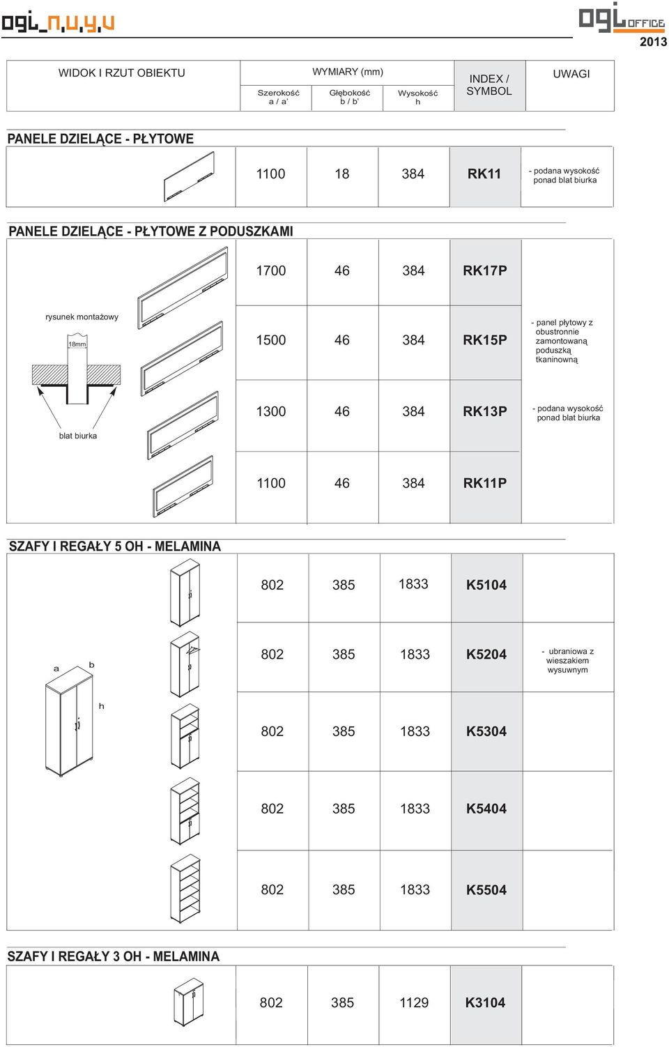 ponad blat biurka blat biurka 1100 46 RK11P SZAFY I REGAŁY 5 OH - MELAMINA 802 385 1833 K5104 a b 802 385 1833 K5204 -