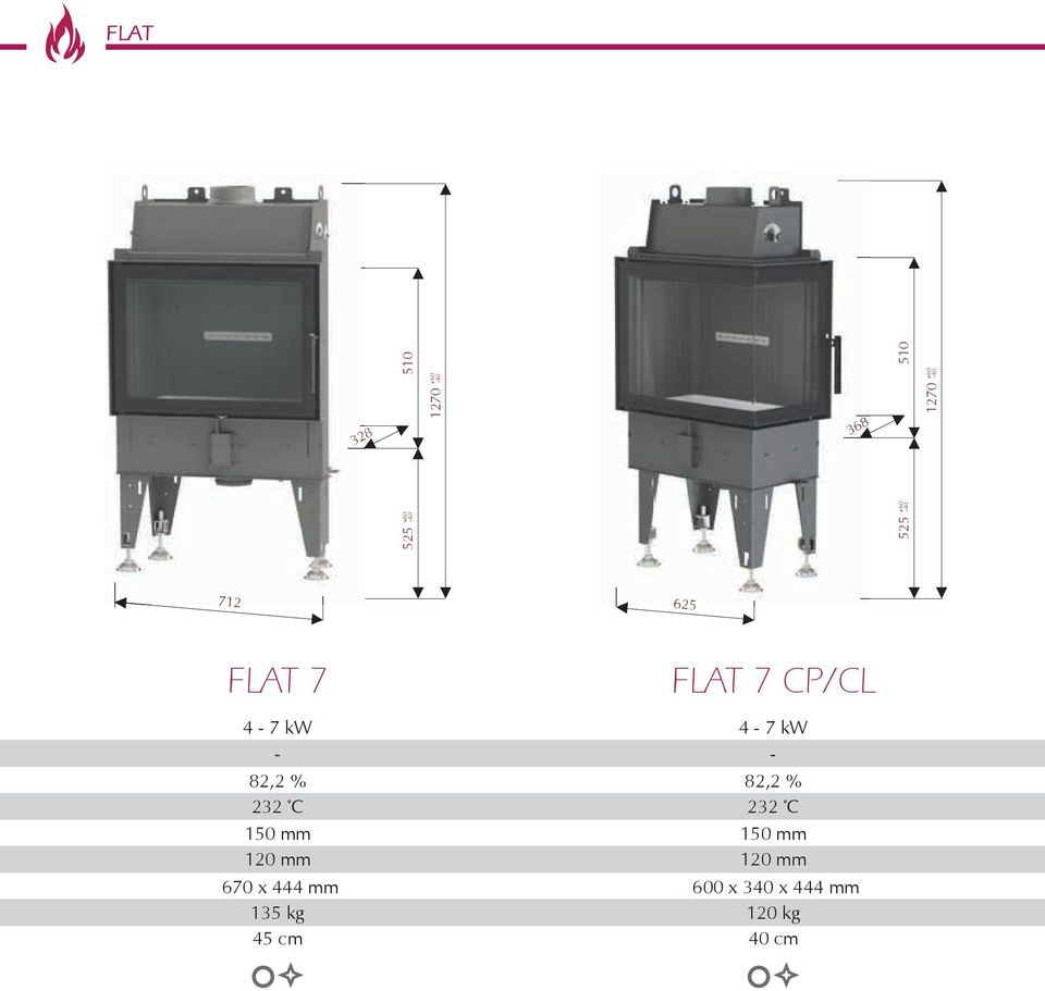 232 C 670 x 444 mm 135 kg 45 cm FLAT 7 CP/CL 4