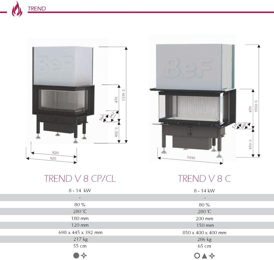 280 C 698 x 445 x 392 mm 217 kg 55 cm TREND V 8 C 8