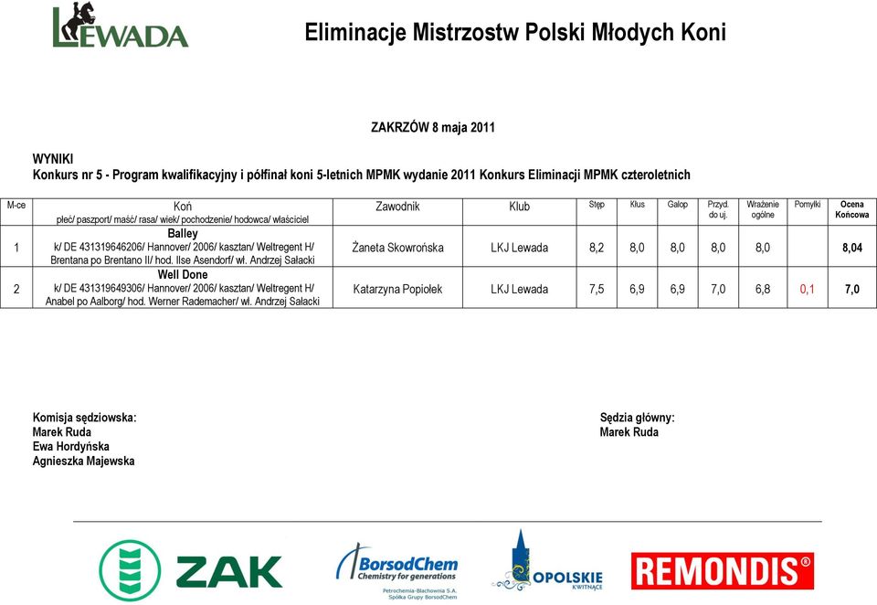 Andrzej Sałacki Well Done k/ DE 4339649306/ Hannover/ 006/ kasztan/ Weltregent H/ Anabel po Aalborg/ hod.