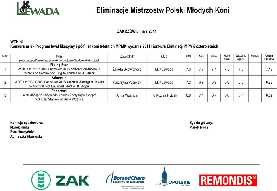 Sałacki Adrenalin k/ DE 4336630305/ Hannover/ 005/ kasztan/ Weltregent H/ Akita po Acord II/ hod. Ba