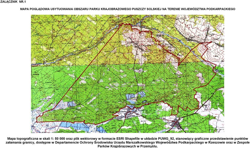 PODKARPACKIEGO Mapa topograficzna w skali 1: 50 000 oraz plik wektorowy w formacie ESRI Shapefile w