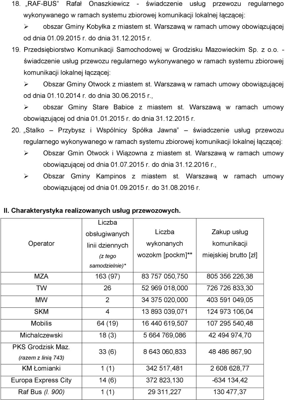 Warszawą w ramach umowy obowiązującej od dnia 01.10.2014 r. do dnia 30.06.2015 r., obszar Gminy Stare Babice z miastem st. Warszawą w ramach umowy obowiązującej od dnia 01.01.2015 r. do dnia 31.12.