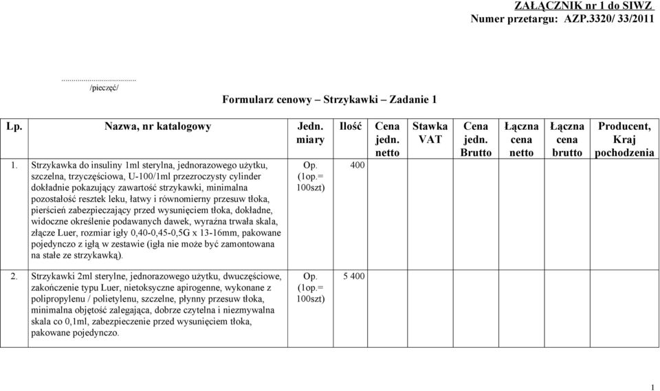 Lp. Nazwa, nr katalogowy Jedn. 1.