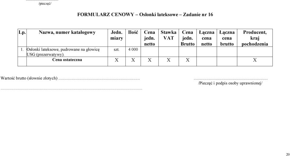 Osłonki lateksowe, pudrowane na głowicę szt.