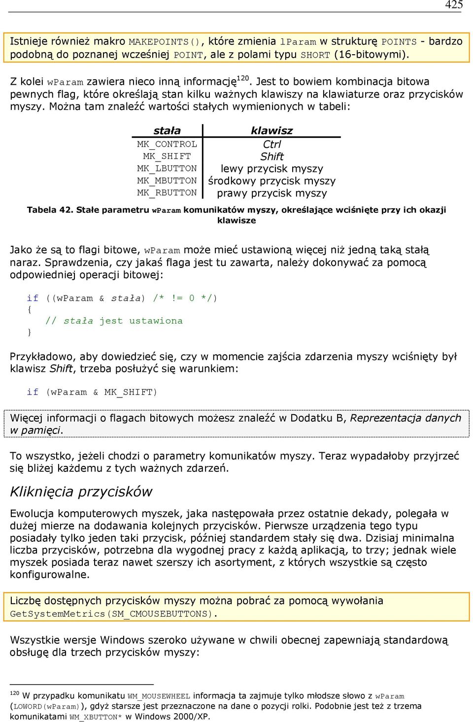 Można tam znaleźć wartości stałych wymienionych w tabeli: stała MK_CONTROL MK_SHIFT MK_LBUTTON MK_MBUTTON MK_RBUTTON klawisz Ctrl Shift lewy przycisk myszy środkowy przycisk myszy prawy przycisk