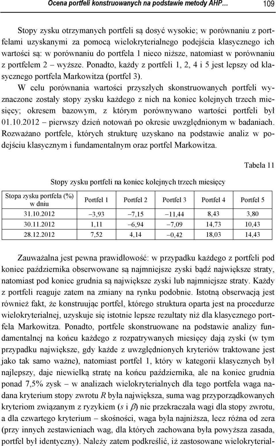 W celu porównania wartości przyszłych skonstruowanych portfeli wyznaczone zostały stopy zysku każdego z nich na koniec kolejnych trzech miesięcy; okresem bazowym, z którym porównywano wartości