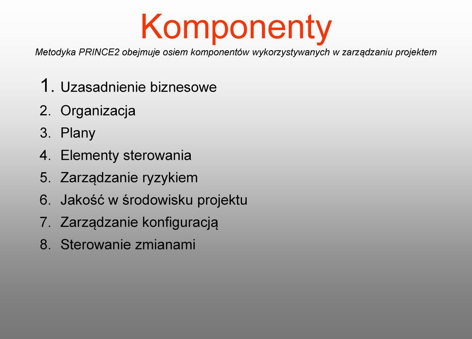 Organizacja 3. Plany 4. Elementy sterowania 5.