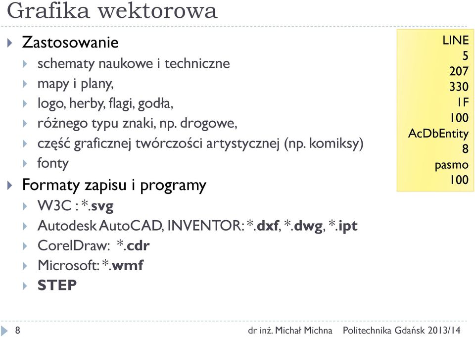 komiksy) fonty Formaty zapisu i programy W3C : *.svg Autodesk AutoCAD, INVENTOR: *.dxf, *.