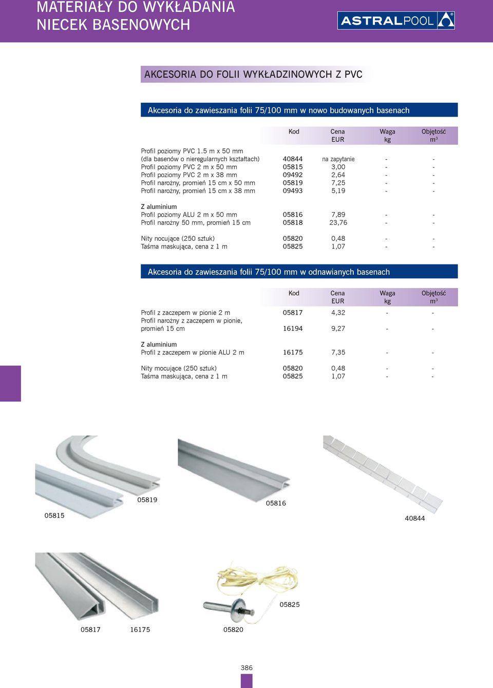 x 50 mm 05819 7,25 - - Profil narożny, promień 15 cm x 38 mm 09493 5,19 - - Z aluminium Profil poziomy ALU 2 m x 50 mm 05816 7,89 - - Profil narożny 50 mm, promień 15 cm 05818 23,76 - - Nity nocujące