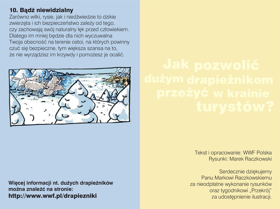 pomożesz je ocalić. Jak pozwoliæ du ym drapie nikom prze yæ w krainie turystów? Tekst i opracowanie: WWF Polska Rysunki: Marek Raczkowski Więcej informacji nt.