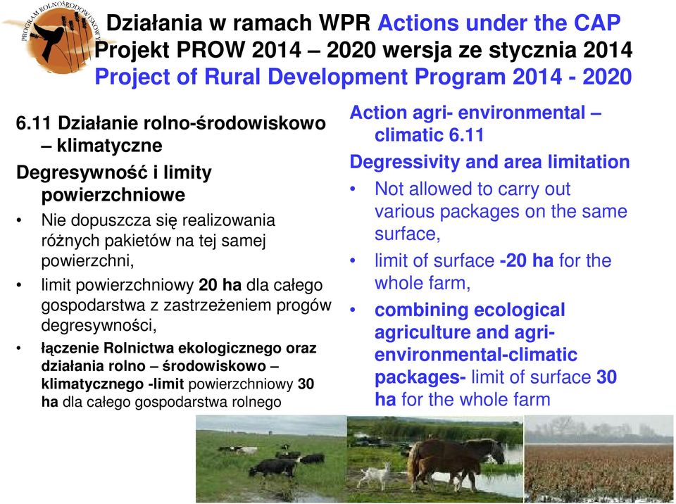 gospodarstwa z zastrzeżeniem progów degresywności, łączenie Rolnictwa ekologicznego oraz działania rolno środowiskowo klimatycznego -limit powierzchniowy 30 ha dla całego gospodarstwa rolnego Action