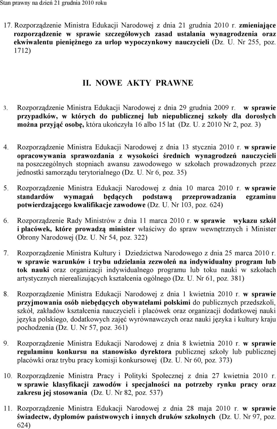 Rozporządzenie Ministra Edukacji Narodowej z dnia 29 grudnia 2009 r.