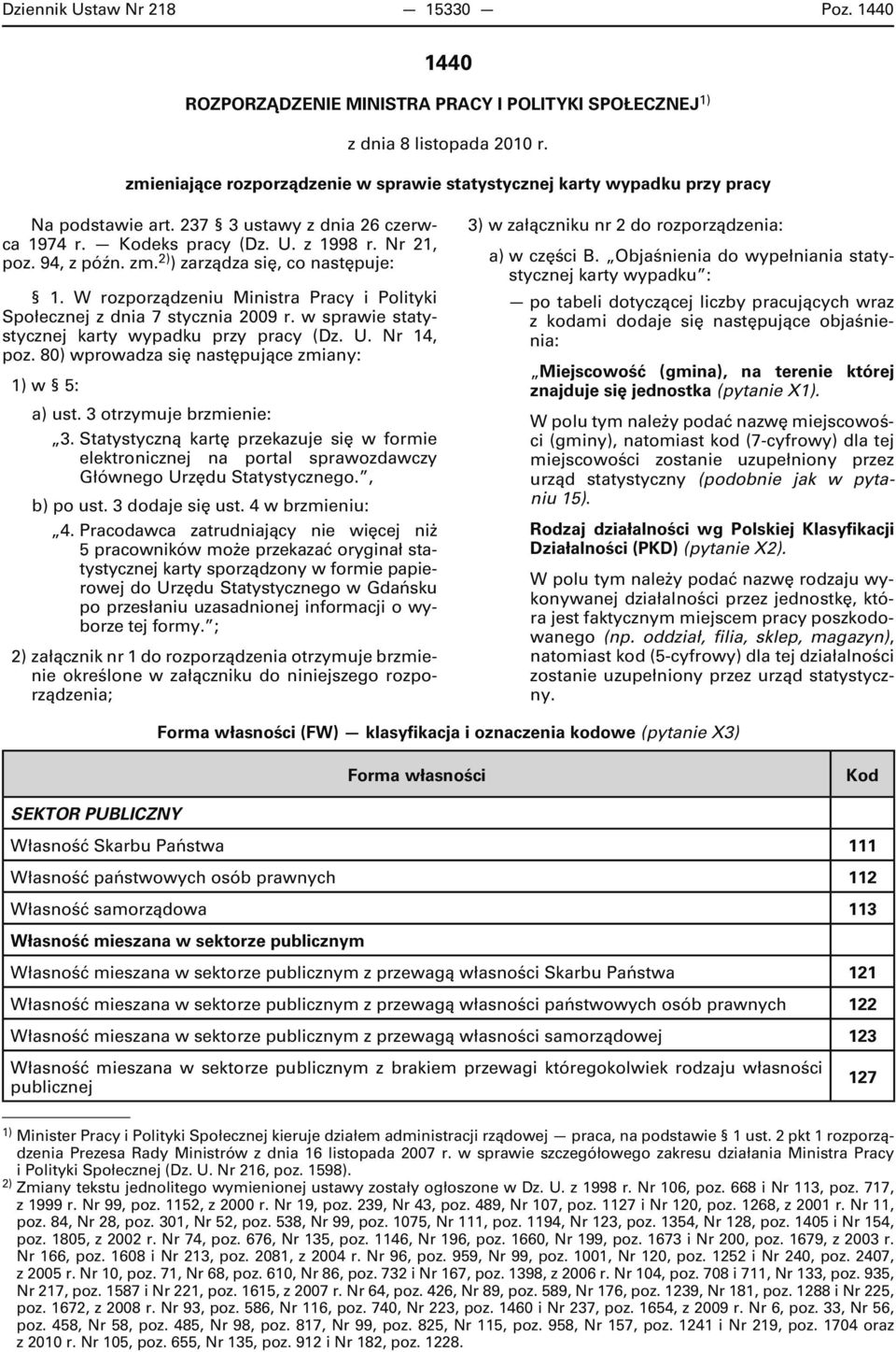 2) ) zarządza się, co następuje: 1. W rozporządzeniu Ministra Pracy i Polityki Społecznej z dnia 7 stycznia 2009 r. w sprawie statystycznej karty wypadku przy pracy (Dz. U. Nr 14, poz.