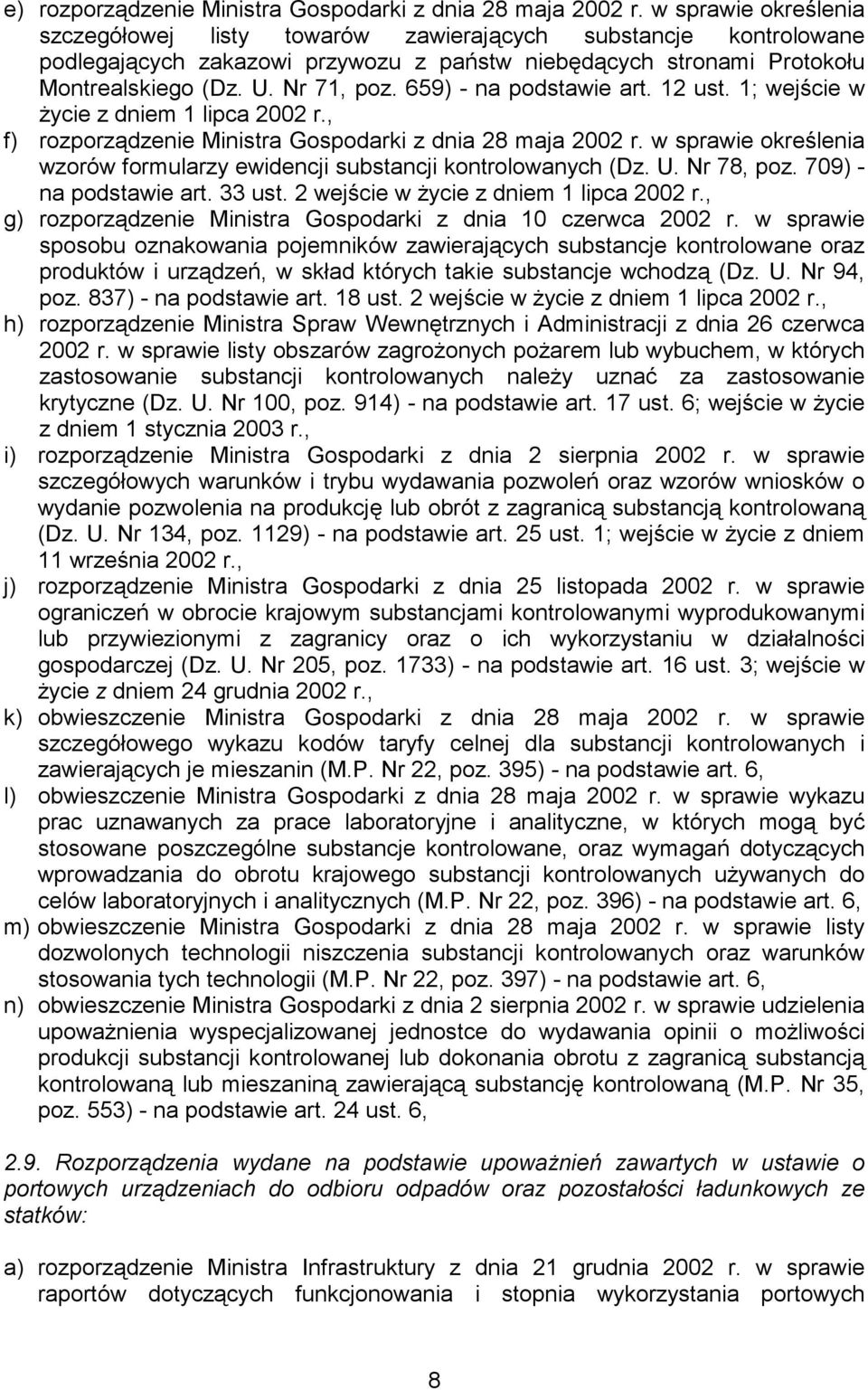 659) - na podstawie art. 12 ust. 1; wejście w życie z dniem 1 lipca 2002 r., f) rozporządzenie Ministra Gospodarki z dnia 28 maja 2002 r.