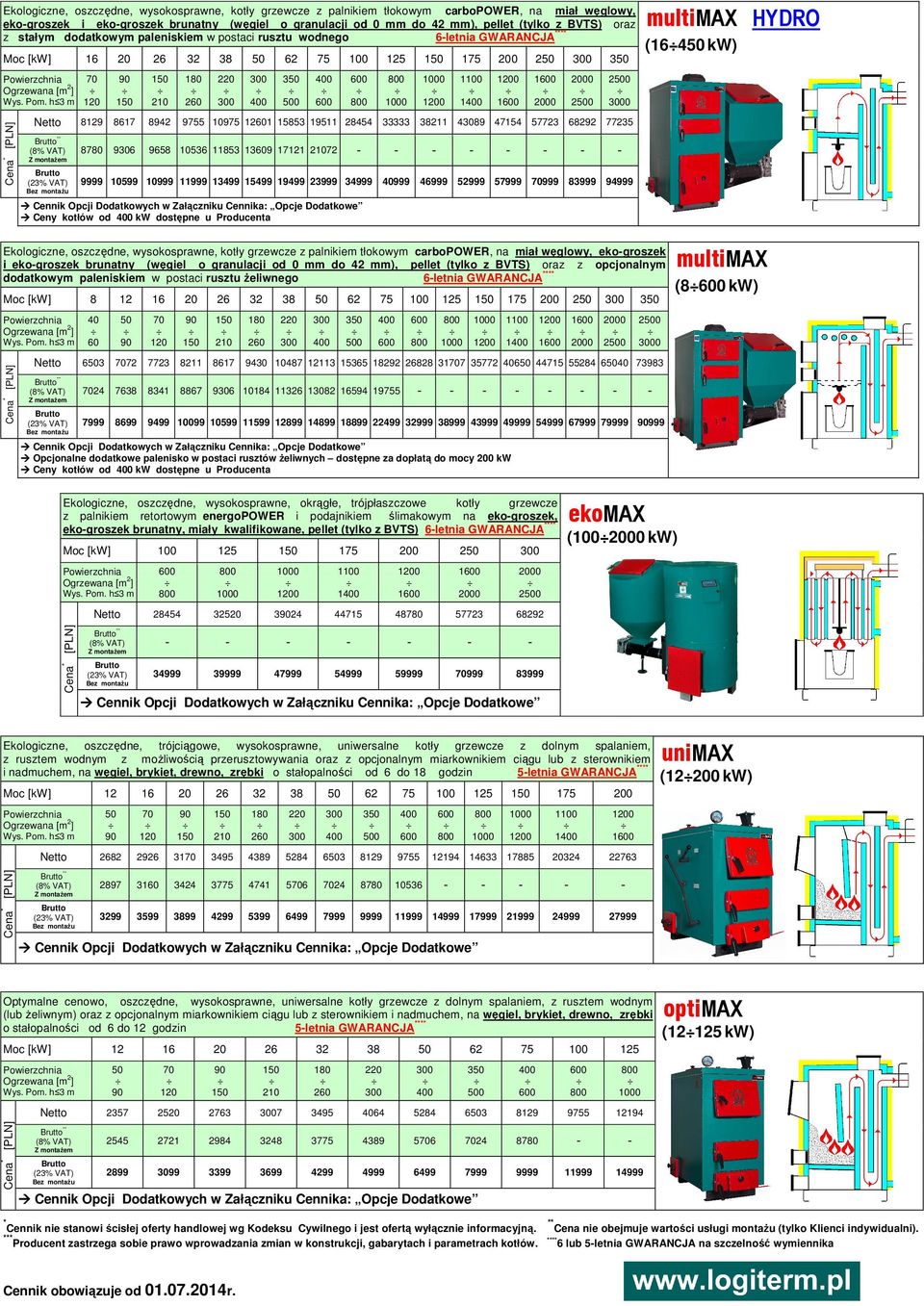 1153 139 171 7 multimax (4 kw) 10599 10999 11999 13499 15499 19499 3999 34999 5999 5 999 3999 94999 Ceny kotłów od kw dostępne u Producenta  oraz z opcjonalnym dodatkowym paleniskiem w postaci rusztu