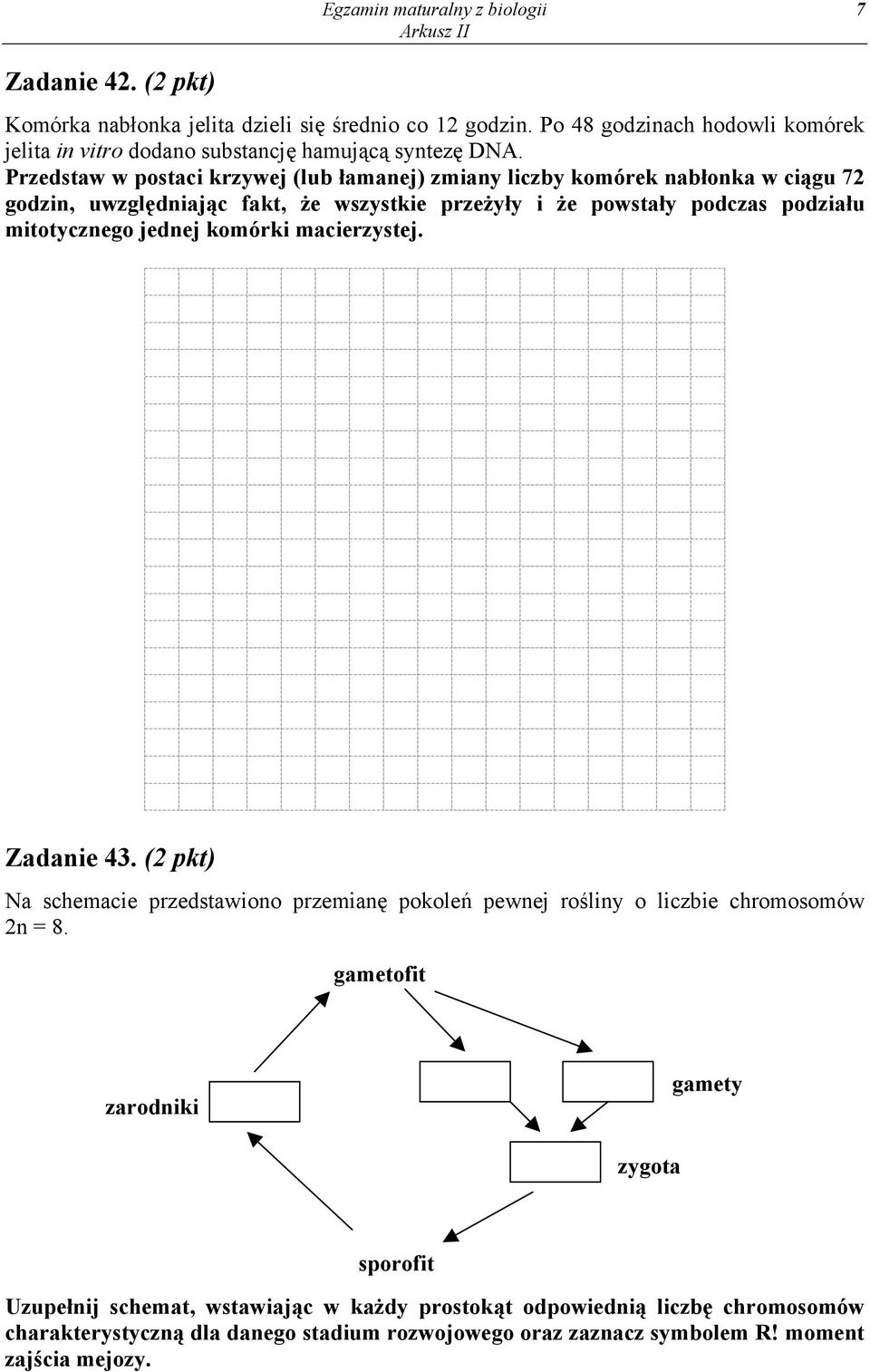 Przedstaw w postaci krzywej (lub łamanej) zmiany liczby komórek nabłonka w ciągu 72 godzin, uwzględniając fakt, że wszystkie przeżyły i że powstały podczas podziału mitotycznego