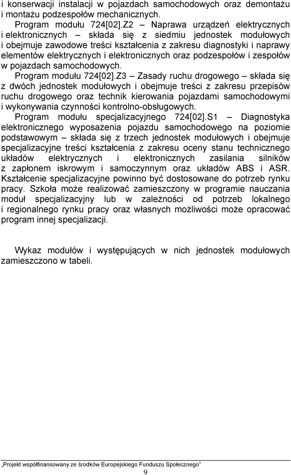 elektronicznych oraz podzespołów i zespołów w pojazdach samochodowych. Program modułu 724[02].