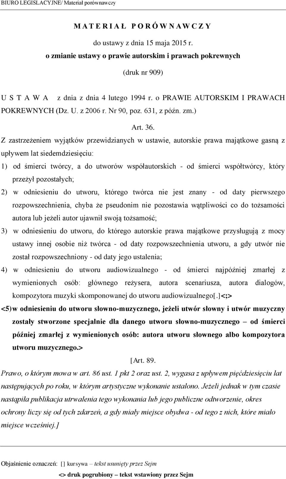 36. Z zastrzeżeniem wyjątków przewidzianych w ustawie, autorskie prawa majątkowe gasną z upływem lat siedemdziesięciu: 1) od śmierci twórcy, a do utworów współautorskich - od śmierci współtwórcy,