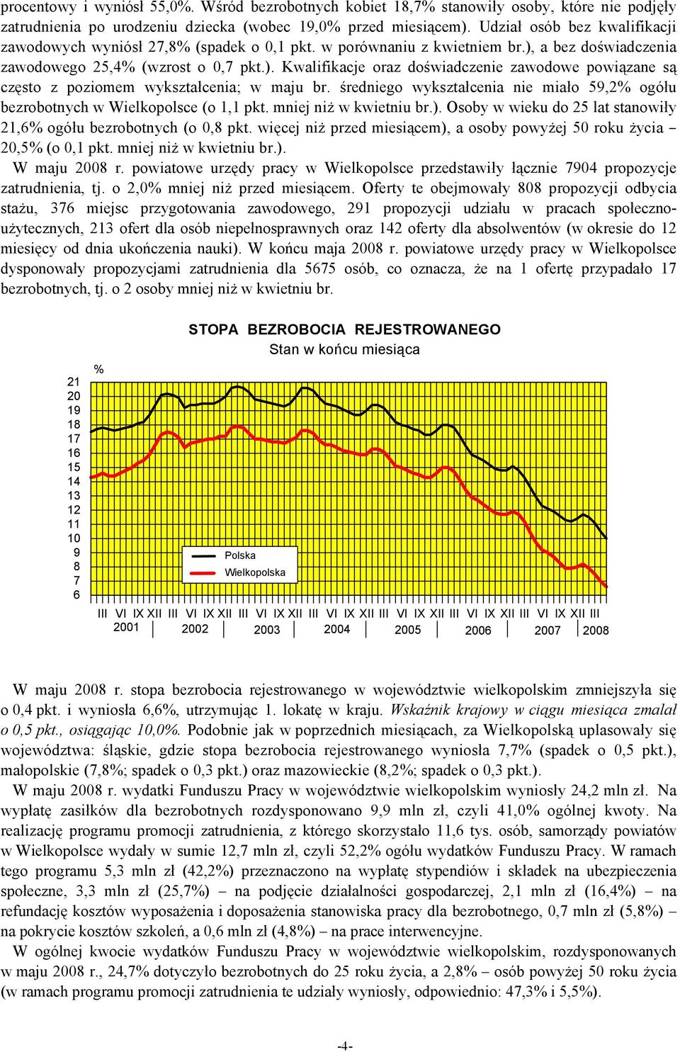 a bez doświadczenia zawodowego 25,4% (wzrost o 0,7 pkt.). Kwalifikacje oraz doświadczenie zawodowe powiązane są często z poziomem wykształcenia; w maju br.