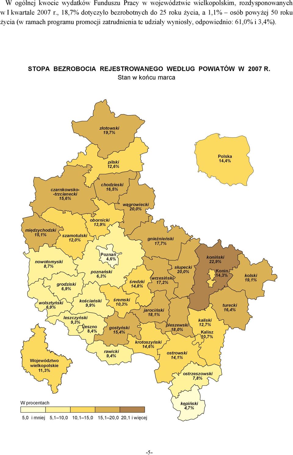 STOPA BEZROBOCIA REJESTROWANEGO WEDŁUG POWIATÓW W 2007 R.