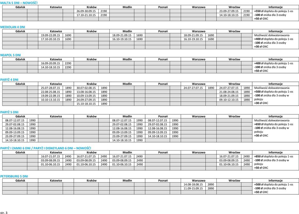 08.15 1890 24.07-27.07.15 1890 24.07-27.07.15 1890 Możliwość dokwaterowania 22.08-25.08.15 1890 13.08-16.08.15 1890 21.08-24.08.15 1890 19.09-22.09.15 1890 10.09-13.09.15 1890 18.09-21.09.15 1890 10.10-13.