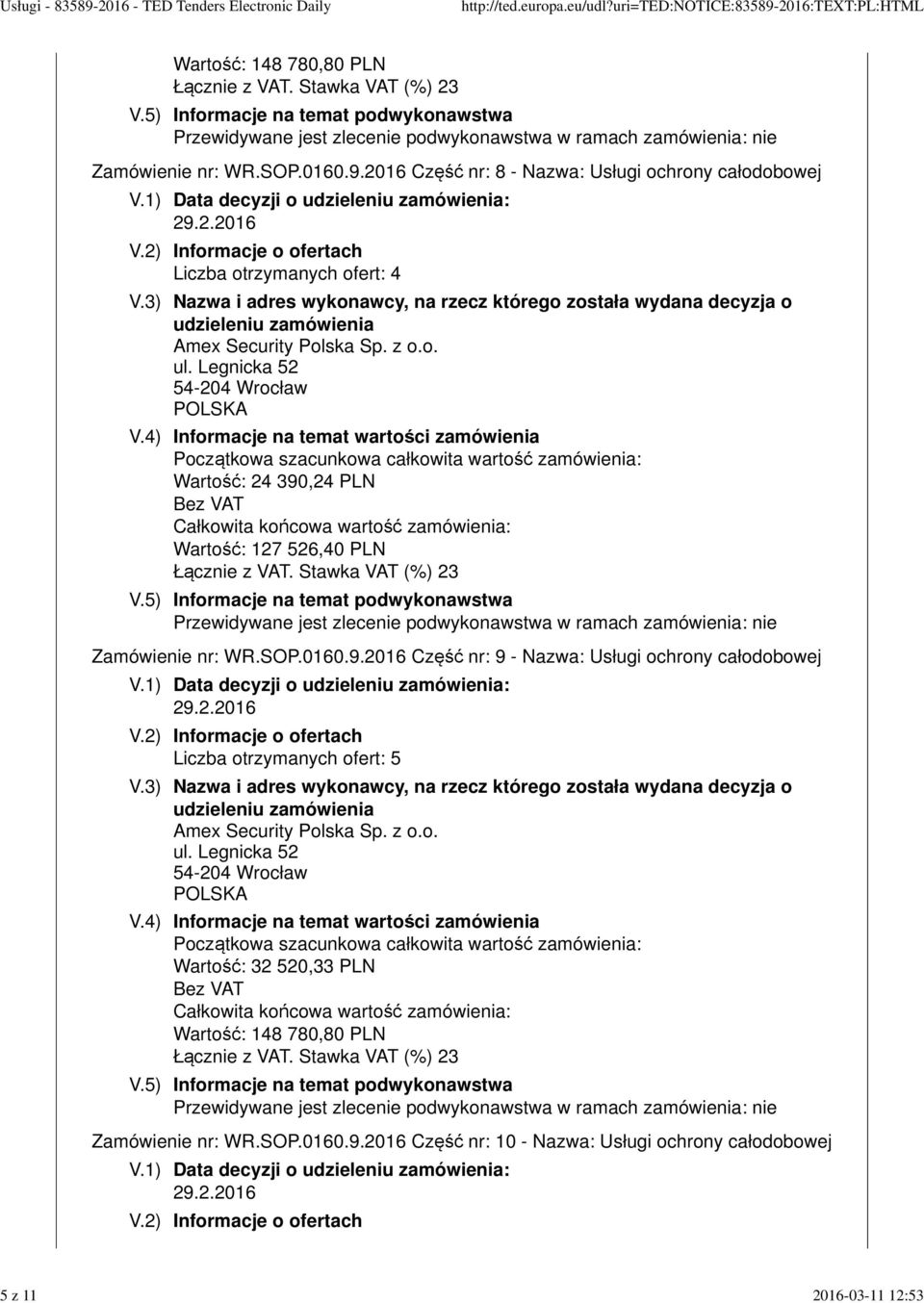 PLN Zamówienie nr: WR.SOP.0160.9.