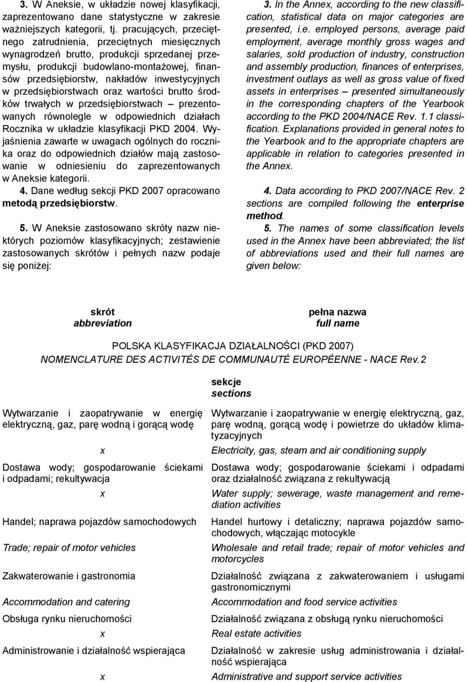 w przedsiębiorstwach oraz wartości brutto środków trwałych w przedsiębiorstwach prezentowanych równolegle w odpowiednich działach Rocznika w układzie klasyfikacji PKD 2004.