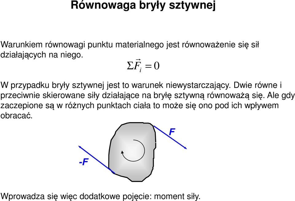 Dwie ówne i pzeciwnie skieowane siły działające na byłę sztywną ównoważą się.