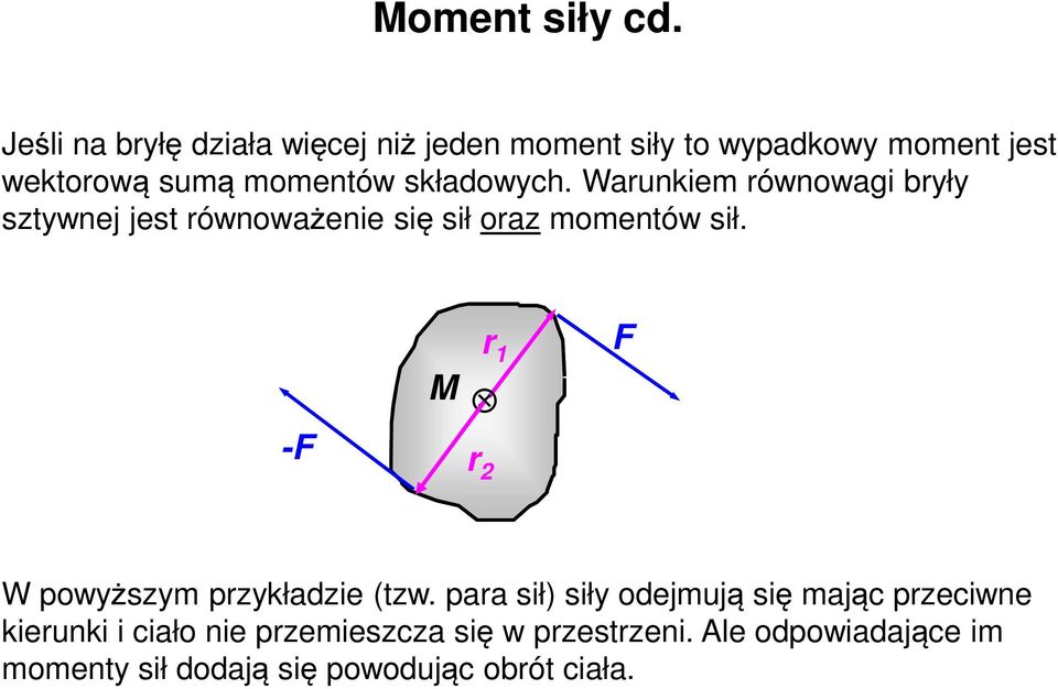 składowych. Waunkiem ównowagi były sztywnej jest ównoważenie się sił oaz momentów sił.