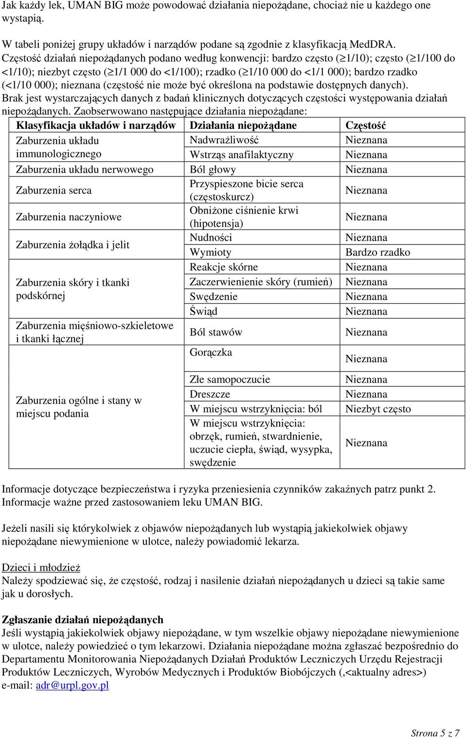 000); nieznana (częstość nie może być określona na podstawie dostępnych danych). Brak jest wystarczających danych z badań klinicznych dotyczących częstości występowania działań niepożądanych.