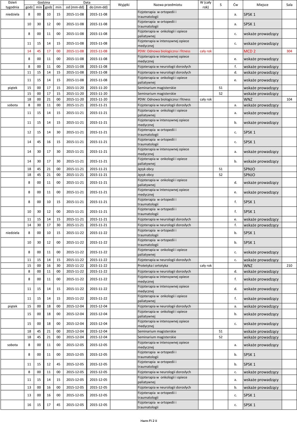 niedziela 5 4 5 205--08 205--08 Fizjoterapia w neurologii dorosłych niedziela 5 4 5 205--08 205--08 piątek 5 00 7 5 205--20 205--20 Seminarium magisterskie S wskaże prowadzący piątek 5 00 7 5 205--20