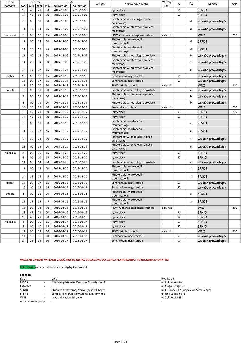 SPSK niedziela 00 4 00 205-2-06 205-2-06 Fizjoterapia w neurologii dorosłych niedziela 00 4 00 205-2-06 205-2-06 niedziela 4 5 7 5 205-2-06 205-2-06 piątek 5 00 7 5 205-2-8 205-2-8 Seminarium