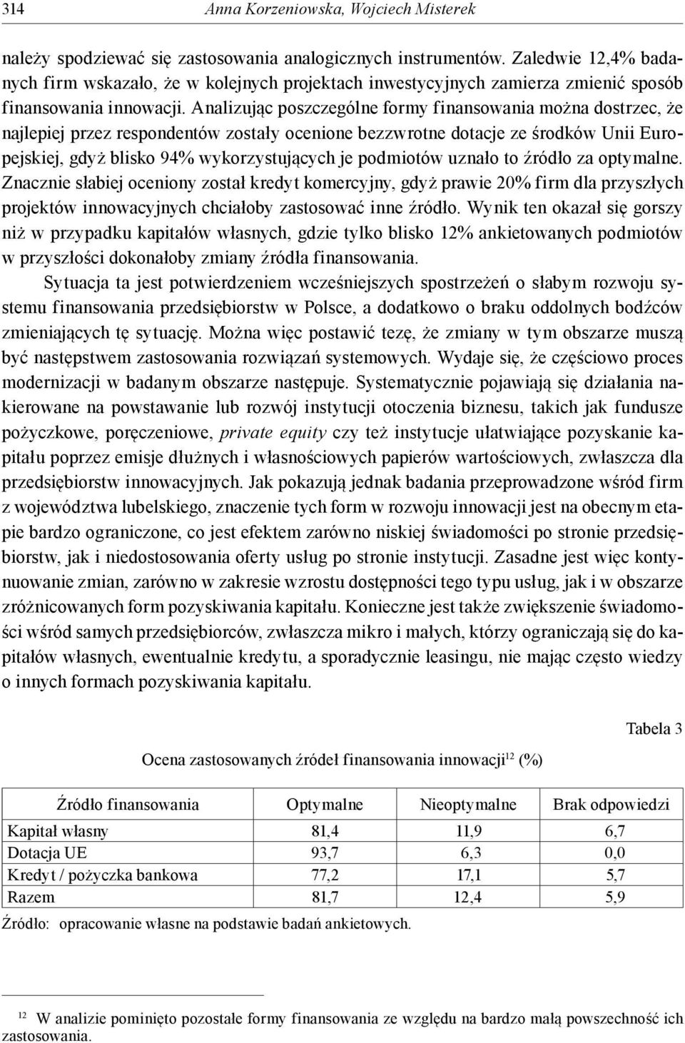 Analizując poszczególne formy finansowania można dostrzec, że najlepiej przez respondentów zostały ocenione bezzwrotne dotacje ze środków Unii Europejskiej, gdyż blisko 94% wykorzystujących je