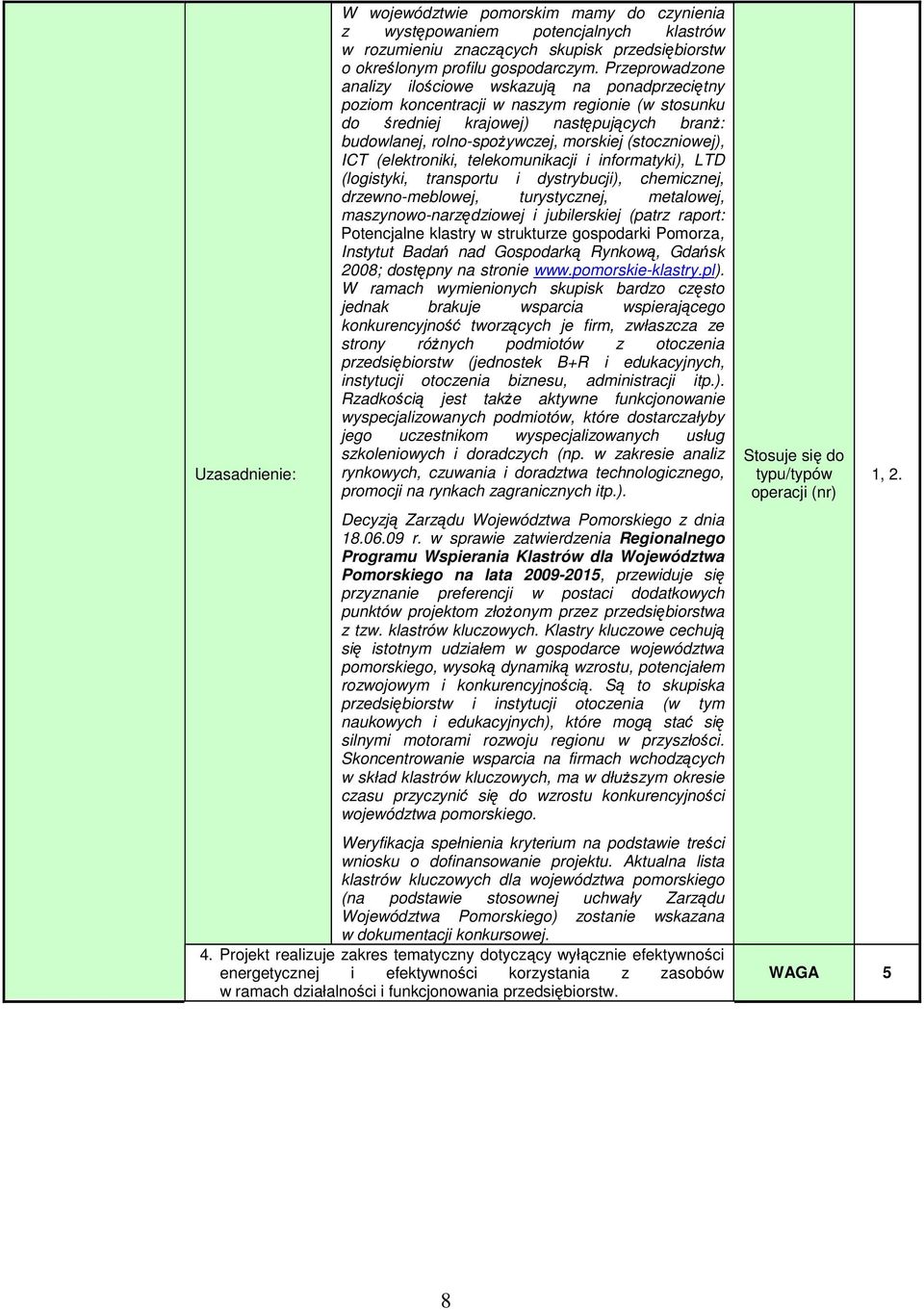 (stoczniowej), ICT (elektroniki, telekomunikacji i informatyki), LTD (logistyki, transportu i dystrybucji), chemicznej, drzewno-meblowej, turystycznej, metalowej, maszynowo-narzędziowej i