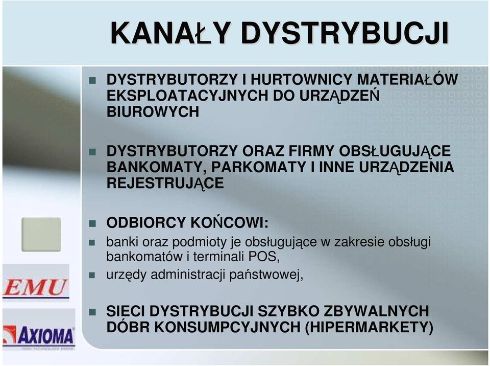 KOŃCOWI: banki oraz podmioty je obsługujące w zakresie obsługi bankomatów i terminali POS, urzędy